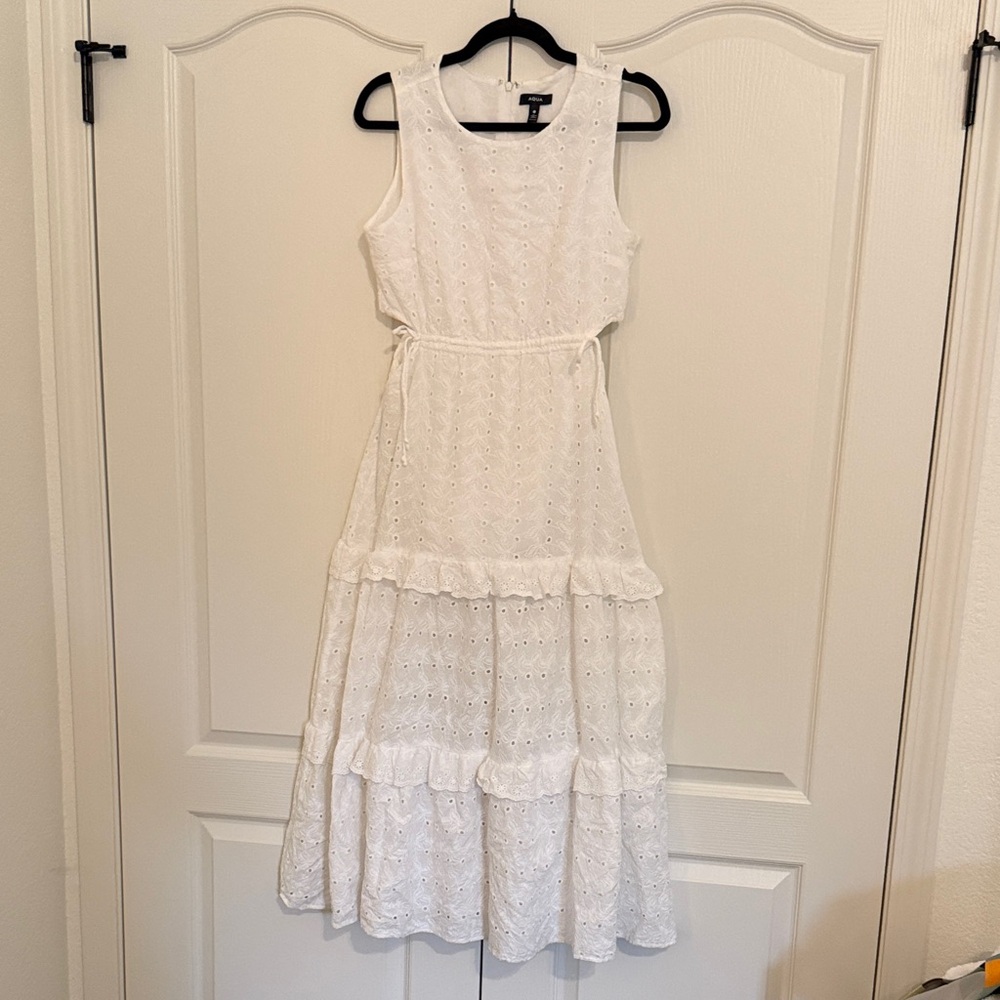 Aqua White Eyelet Tiered Sleeveless Maxi Dress